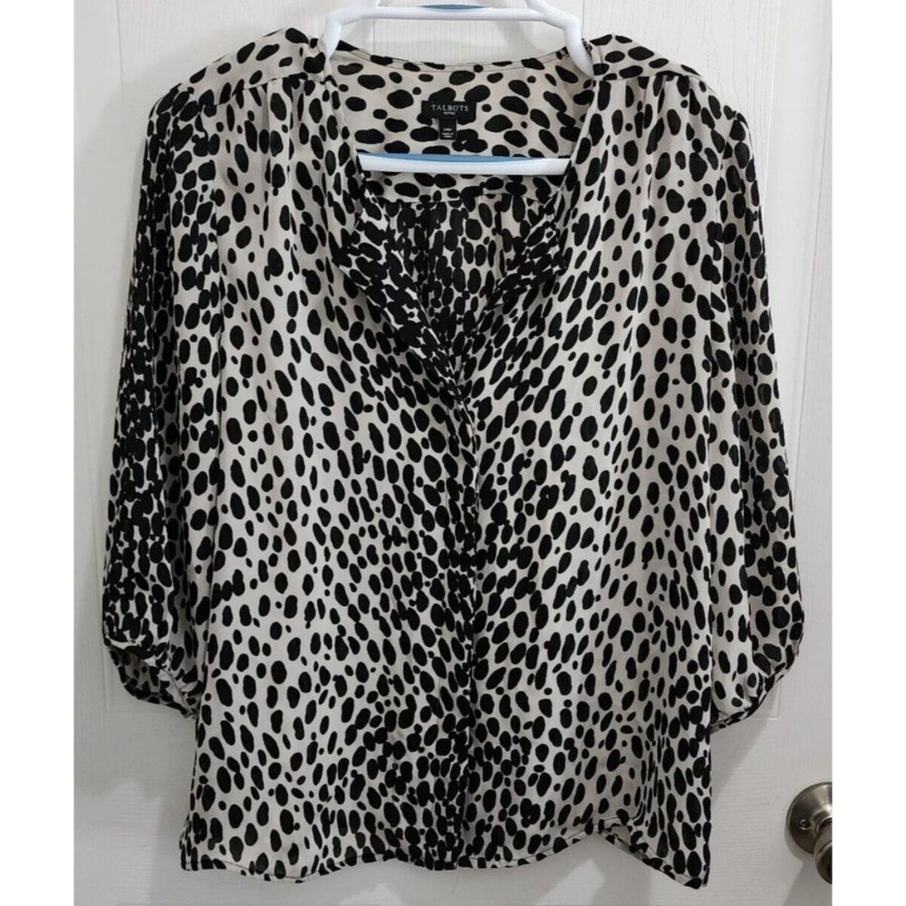 Talbots Women's 3/4 Sleeve Button Up Chiffon Blouse Top Animal‎ Print Size 14P